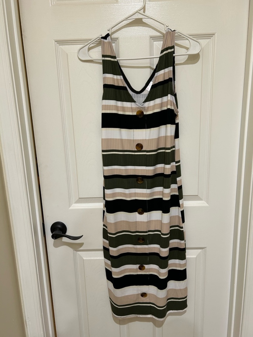 NOBO Striped Midi Tank Dress in Olive, Black & Cream